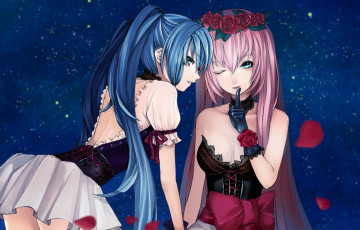 Картинка аниме vocaloid бант венок розы девушки секрет