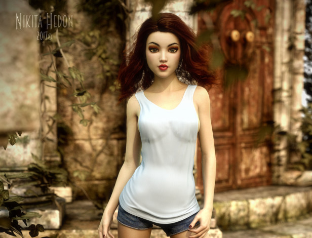 Обои картинки фото 3д графика, люди , people, фон, взгляд, девушка