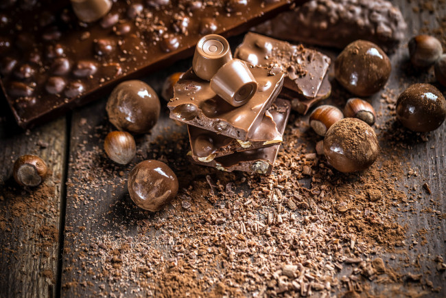 Обои картинки фото еда, конфеты,  шоколад,  сладости, шоколад, орехи