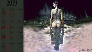 Картинка календари фэнтези обнаженная тату девушка водоем
