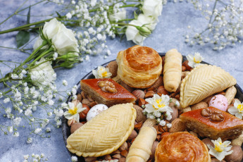 Картинка еда разное цветы розы выпечка восточные сладости