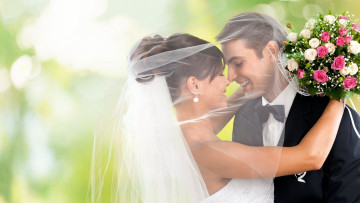 Картинка разное мужчина+женщина молодожены новобрачные влюбленные нежность