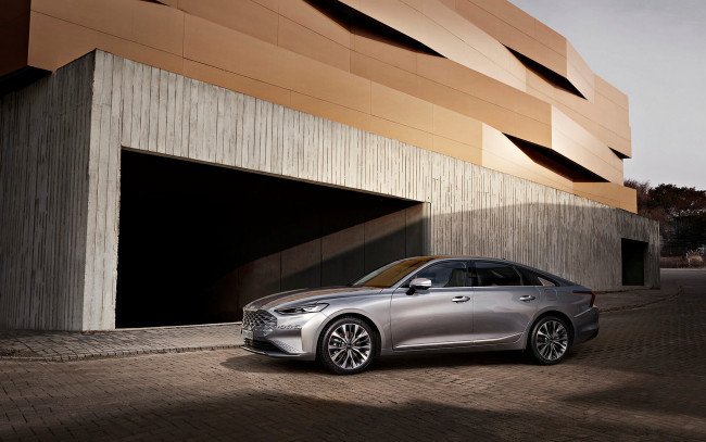 Обои картинки фото автомобили, kia, k8, 2022, экстерьер, вид, спереди, роскошный, седан, новый, серебристый, корейские