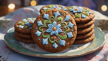 Картинка 3д+графика еда- food нейросети графика нейроарт ai art нейронные сети рисунки нейро искусство нейрографика graphics neuroart neural networks drawings neuro neurography печенье выпечка узор тарелка