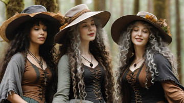 Картинка 3д+графика люди+ people нейросети графика нейроарт ai art нейронные сети рисунки нейро искусство нейрографика graphics neuroart neural networks drawings neuro neurography три девушки шляпа кудри