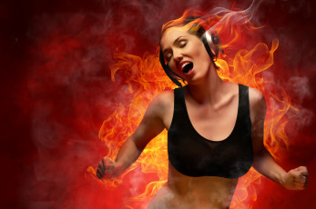 Картинка -Unsort+Креатив девушки unsort креатив наушники огонь танец настроение