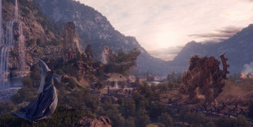 Картинка 3д графика fantasy фантазия маг чудовище деревня пейзаж колдун