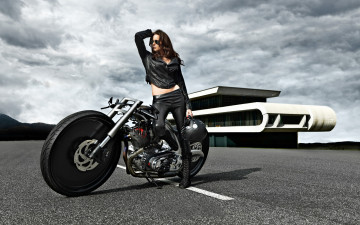 Картинка мотоциклы мото девушкой девушка байк асфальт