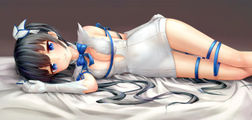 Картинка аниме danmachi арт aki99 hestia лежит фон девушка