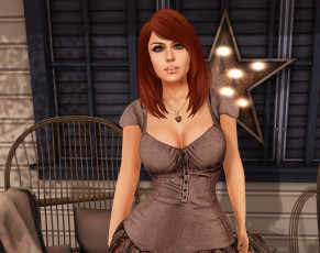 Картинка 3д+графика люди+ people девушка взгляд фон рыжая