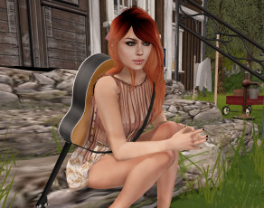 Картинка 3д+графика люди+ people девушка взгляд фон рыжая