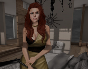 Картинка 3д+графика люди+ people интерьер рыжая фон взгляд девушка