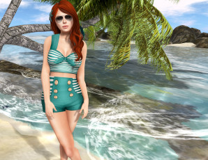 Картинка 3д+графика люди+ people фон рыжая взгляд девушка