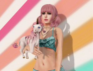 Картинка 3д+графика люди+ people рыжая фон взгляд девушка