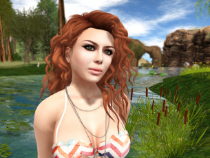 Картинка 3д+графика люди+ people девушка рыжая фон взгляд