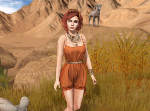 Картинка 3д+графика люди+ people рыжая фон взгляд девушка