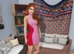 Картинка 3д+графика люди+ people девушка рыжая фон взгляд интерьер