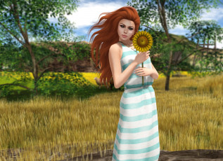 Картинка 3д+графика люди+ people рыжая фон взгляд девушка