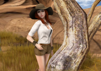 Картинка 3д+графика люди+ people взгляд фон девушка рыжая