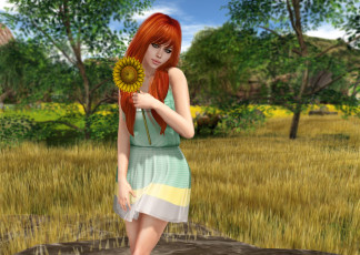 Картинка 3д+графика люди+ people рыжая взгляд фон девушка