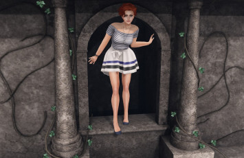 Картинка 3д+графика люди+ people девушка взгляд фон рыжая