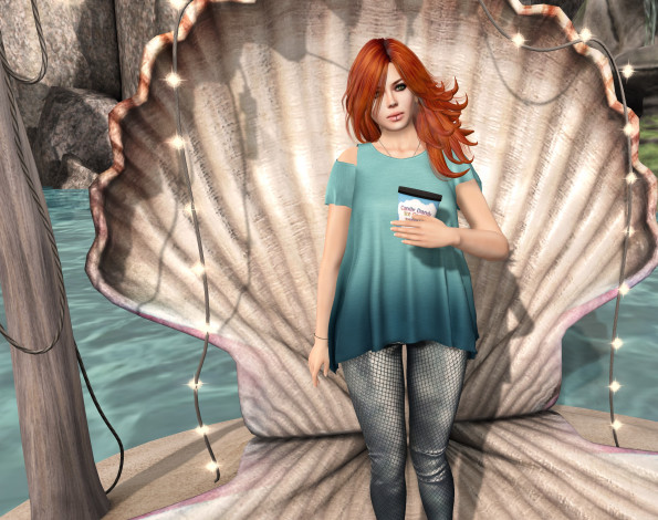 Обои картинки фото 3д графика, люди , people, взгляд, ракушка, фон, девушка