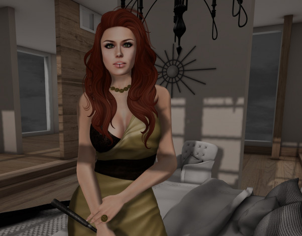 Обои картинки фото 3д графика, люди , people, интерьер, рыжая, фон, взгляд, девушка