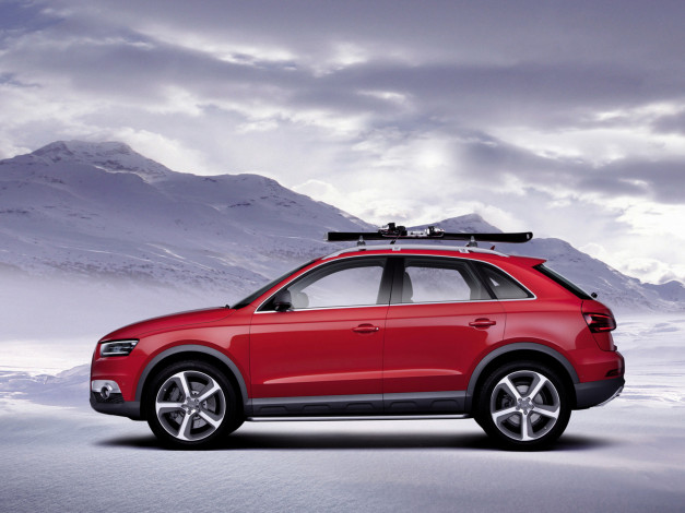 Обои картинки фото audi q3 concept 2012, автомобили, audi, красная, снег, трасса, 2012, concept, q3