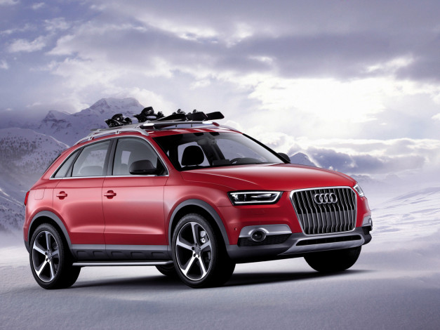 Обои картинки фото audi q3 concept 2012, автомобили, audi, снег, трасса, красная, 2012, concept, q3