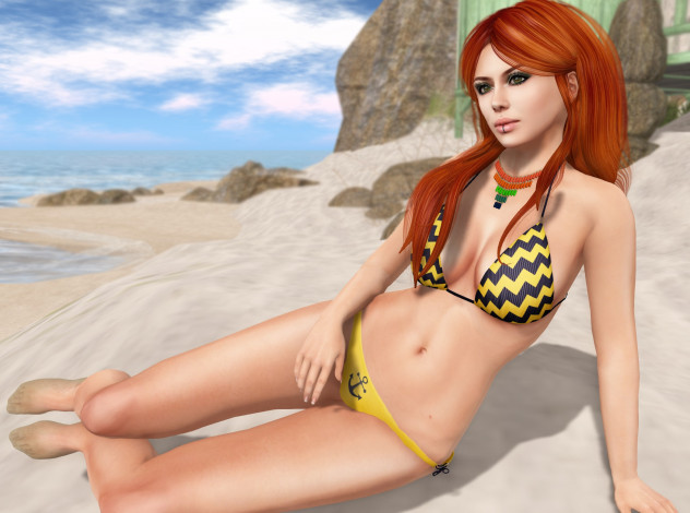 Обои картинки фото 3д графика, люди , people, девушка, взгляд, фон, рыжая