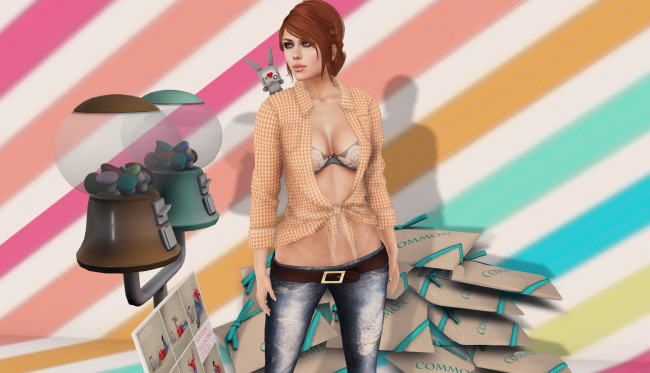 Обои картинки фото 3д графика, люди , people, рыжая, фон, взгляд, девушка