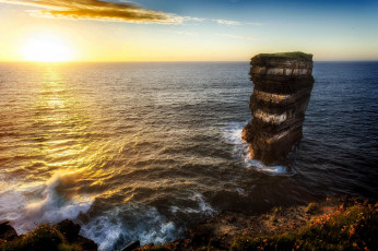 Картинка природа побережье закат море волны скала пейзаж