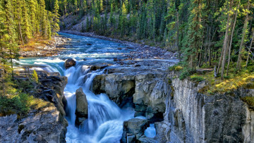 Картинка sunwapta+falls jasper+np alberta природа водопады sunwapta falls jasper np