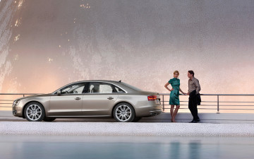 Картинка audi+a8+lcouple автомобили audi серебристый пара ограда