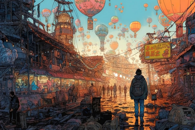 Обои картинки фото аниме, город,  улицы,  интерьер,  здания