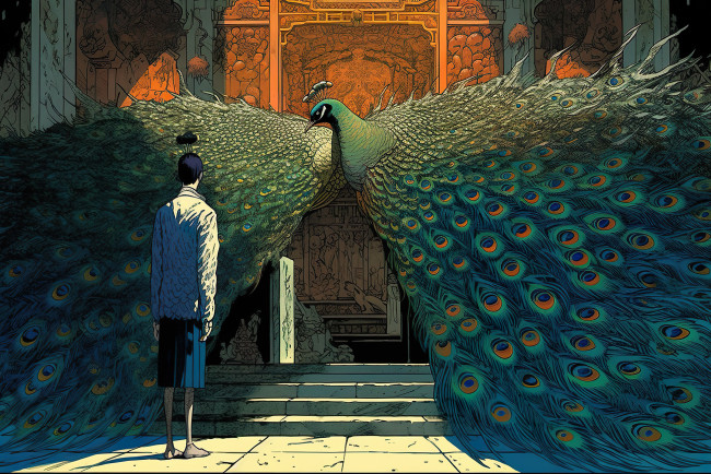 Обои картинки фото аниме, животные,  существа, павлин