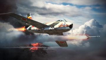 Картинка видео+игры war+thunder самолет полет ракета огонь небо облака