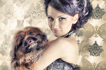 Картинка -Unsort+Брюнетки+Шатенки девушки unsort брюнетки шатенки собака пекинес улыбка