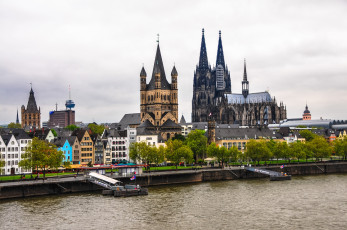 Картинка кельн германия города ратуша дома собор река