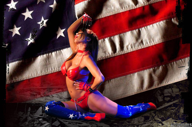 Обои картинки фото -Unsort Брюнетки Шатенки, девушки, unsort, брюнетки, шатенки, флаг, америка, фильм, фантастика, боевик