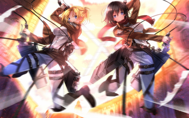 Обои картинки фото mikasa, ackerman, annie, leonhardt, аниме, shingeki, no, kyojin, swordsouls