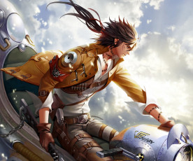 Картинка аниме -weapon +blood+&+technology art osuk2 парень оружие патроны байк