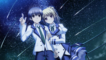 Картинка yaneura+no+kanojo аниме *unknown+ другое небо девушка парень yaneura no kanojo dp minase звезды ночь забор арт