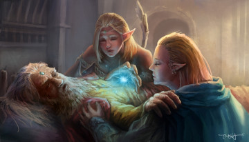 Картинка фэнтези эльфы прощание ложе сын дочь отец старик