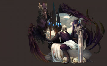 Картинка аниме -weapon +blood+&+technology повелитель консиод парень aion игра арт птица феникс меч оружие череп