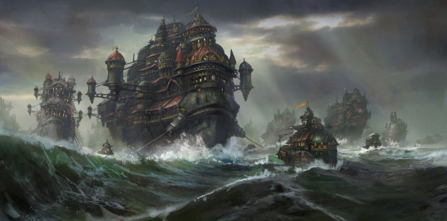 Обои картинки фото фэнтези, корабли, вода, море