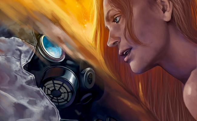 Обои картинки фото фэнтези, девушки, романтика, апокалипсиса, alexiuss, арт, противогаз
