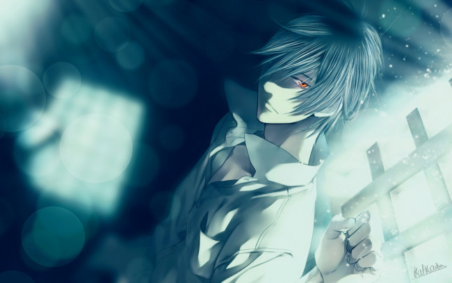 Обои картинки фото аниме, psychic detective yakumo, shinrei, tantei, yakumo, katkooota, решетка, парень, арт, saitou, боке