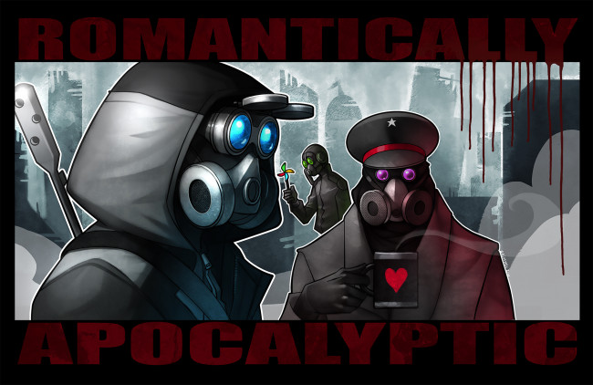 Обои картинки фото фэнтези, люди, арт, романтика, апокалипсиса, противогазы