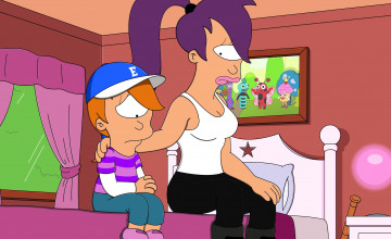 Картинка мультфильмы futurama картина кровать комната персонажи